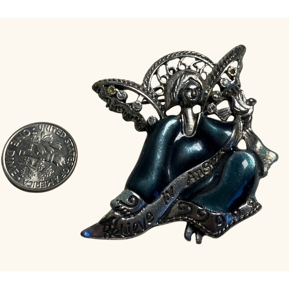 Angel Brooch Pin With Rhinestones Believe In Angels Text - Picture 6 of 7